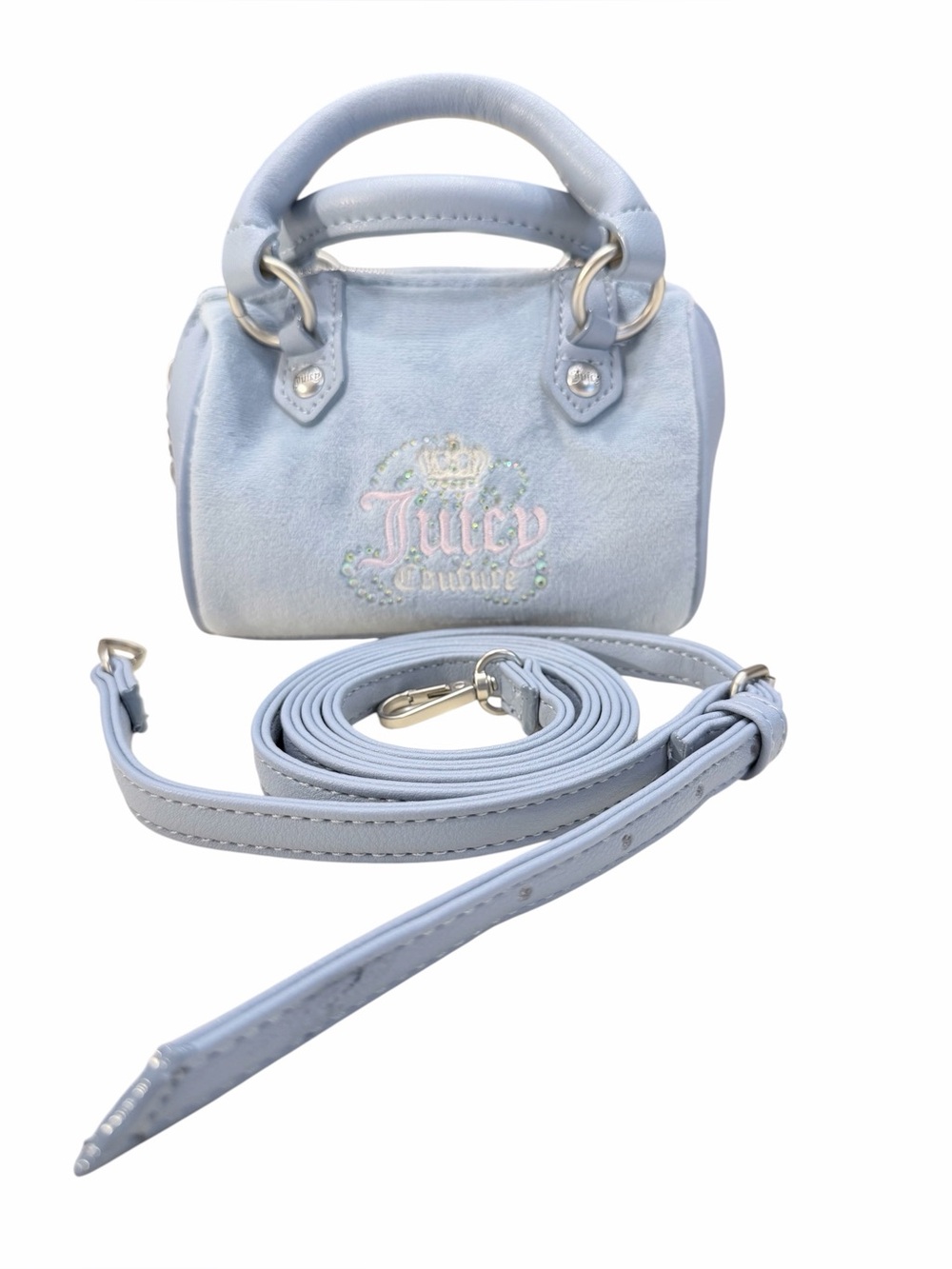 Juicy Couture Retro Y2K Baby Blue Velour Bowler Bag & Mini Bag Set Rhinestone - Picture 6 of 8